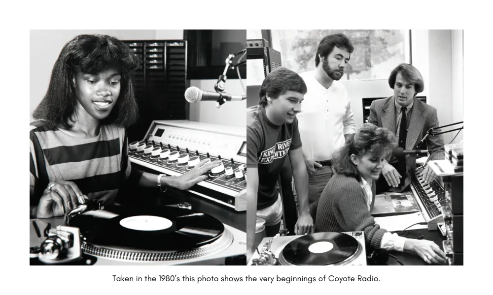 1980's image of Coyote Radio staff